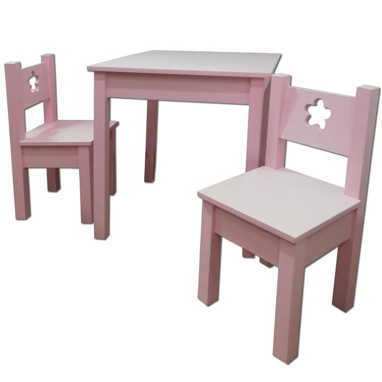 MUEBLES KIDS Mesa Infantil 2 Sillas Rosado 60x60x60 cm