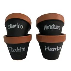 MESTIZA - Set 4 Maceteros Mi Huerto de Arcilla 4x10 Negro/terracota