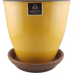 MESTIZA - Set Macetero y Plato Zafiro de Cerámica 12x16 Dijon