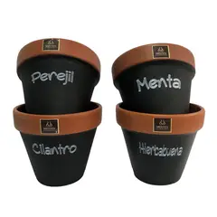 MESTIZA - Set 4 Maceteros Mi Huerto de Arcilla 12x16 Negro/terracota