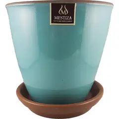 MESTIZA - Set Macetero y Plato Zafiro de Cerámica 12x16 cm Esmeralda