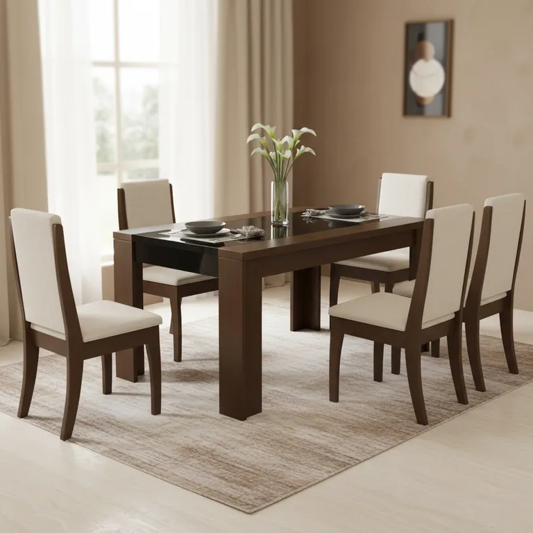 Juego de Comedor Lorenz 6 Sillas Mesa Rectangular 90x77x160 cm Café