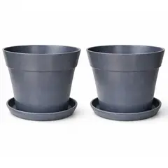 DECOGREEN - Set 2 Maceteros y Platos Biodegradable de Bambú 25x17 cm Gris