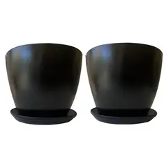 DECOGREEN - Set 2 Maceteros y Platos Biodegradable de Bambú 25x17 Negro