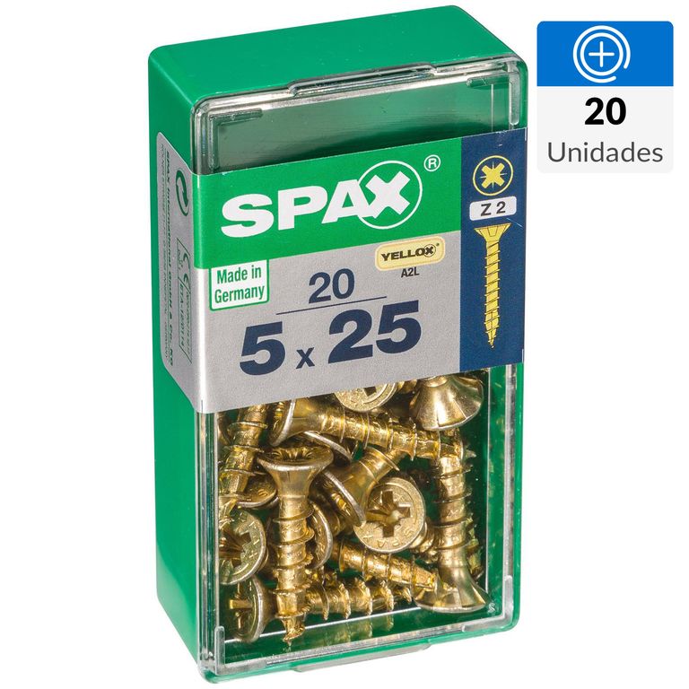 Caja De 25 Tornillos Para Madera SPAX YELLOX – Cabeza Plana, 4.0x16 Mm, Rosca Completa, Ranura Cruz Z2