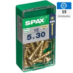 SPAX AMERICAN SCREW - Tornillo Spax Tirafondo Cabeza Plana Madera Aglomerada 30 mm 5 mm 15 Unidades