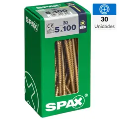 SPAX AMERICAN SCREW - Tornillo Spax Tirafondo Cabeza Plana Madera Aglomerada 100 mm 5 mm 30 Unidades