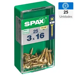 SPAX AMERICAN SCREW - Tornillo Spax Tirafondo Cabeza Plana Madera Aglomerada 16 mm 3 mm 25 Unidades
