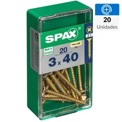 SPAX AMERICAN SCREW - Tornillo Spax Tirafondo Cabeza Plana Madera Aglomerada 40 mm 3 mm 20 Unidades