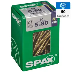 SPAX AMERICAN SCREW - Tornillo Spax Tirafondo Cabeza Plana Madera Aglomerada 80 mm 5 mm 50 Unidades