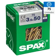 SPAX AMERICAN SCREW - Tornillo Spax Tirafondo Cabeza Plana Madera Aglomerada 50 mm 3.5 mm 75 Unidades