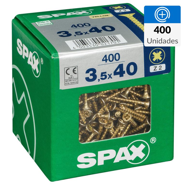Tornillos Universales Autorroscantes SPAX YELLOX - 3.5x35 Mm, Paquete De 90 Unidades, Cabeza Avellanada, Recubrimiento Anticorrosivo