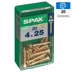 SPAX AMERICAN SCREW - Tornillo Spax Tirafondo Cabeza Plana Madera Aglomerada 25 mm 4 mm 20 Unidades