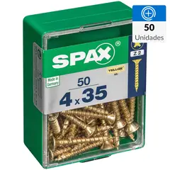 SPAX AMERICAN SCREW - Tornillo Spax Tirafondo Cabeza Plana Madera Aglomerada 35 mm 4 mm 50 Unidades