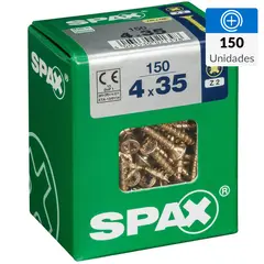 SPAX AMERICAN SCREW - Tornillo Spax Tirafondo Cabeza Plana Madera Aglomerada 35 mm 4 mm 150 Unidades