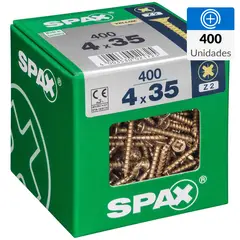 SPAX AMERICAN SCREW - Tornillo Spax Tirafondo Cabeza Plana Madera Aglomerada 35 mm 4 mm 400 Unidades
