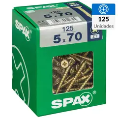 SPAX AMERICAN SCREW - Tornillo Spax Tirafondo Cabeza Plana Madera Aglomerada 70 mm 5 mm 125 Unidades