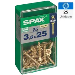 SPAX AMERICAN SCREW - Tornillo Spax Tirafondo Cabeza Plana Madera Aglomerada 25 mm 3.5 mm 25 Unidades
