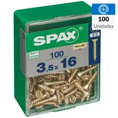 SPAX AMERICAN SCREW - Tornillo Spax Tirafondo Cabeza Plana Madera Aglomerada 16 mm 3.5 mm 100 Unidades