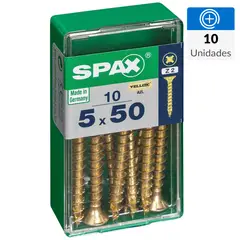 SPAX AMERICAN SCREW - Tornillo Spax Tirafondo Cabeza Plana Madera Aglomerada 50 mm 5 mm 10 Unidades