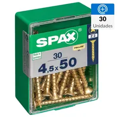 SPAX AMERICAN SCREW - Tornillo Spax Tirafondo Cabeza Plana Madera Aglomerada 50 mm 4.5 mm 30 Unidades