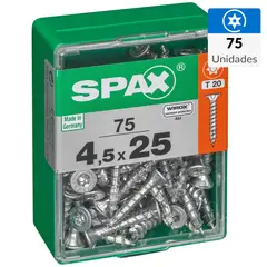 SPAX AMERICAN SCREW - Tornillo Spax Tirafondo Cabeza Plana Madera Aglomerada 25 mm 4.5 mm 75 Unidades