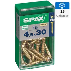 SPAX AMERICAN SCREW - Tornillo Spax Tirafondo Cabeza Plana Madera Aglomerada 30 mm 4.5 mm 15 Unidades