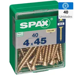 SPAX AMERICAN SCREW - Tornillo Spax Tirafondo Cabeza Plana Madera Aglomerada 45 mm 4 mm 40 Unidades