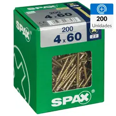 SPAX AMERICAN SCREW - Tornillo Spax Tirafondo Cabeza Plana Madera Aglomerada 60 mm 4 mm 200 Unidades