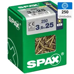 SPAX AMERICAN SCREW - Tornillo Spax Tirafondo Cabeza Plana Madera Aglomerada 25 mm 3.5 mm 250 Unidades