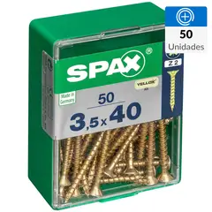 SPAX AMERICAN SCREW - Tornillo Spax Tirafondo Cabeza Plana Madera Aglomerada 40 mm 3.5 mm 50 Unidades