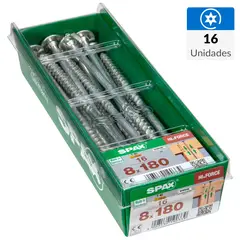 SPAX AMERICAN SCREW - Tornillo Spax Tirafondo Cabeza Lenteja Madera Aglomerada 180 mm 8 mm 16 Unidades