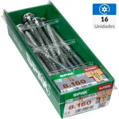 SPAX AMERICAN SCREW - Tornillo Spax Tirafondo Cabeza Lenteja Madera Aglomerada 160 mm 8 mm 16 Unidades