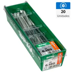 SPAX AMERICAN SCREW - Tornillo Spax Tirafondo Cabeza Plana Madera Aglomerada 180 mm 6 mm 20 Unidades