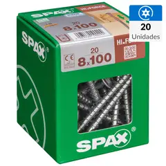 SPAX AMERICAN SCREW - Tornillo Spax Tirafondo Cabeza Lenteja Madera Aglomerada 100 mm 8 mm 20 Unidades