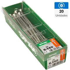 SPAX AMERICAN SCREW - Tornillo Spax Tirafondo Cabeza Plana Madera Aglomerada 140 mm 6 mm 20 Unidades