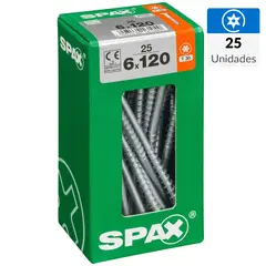 SPAX AMERICAN SCREW - Tornillo Spax Tirafondo Cabeza Plana Madera Aglomerada 120 mm 6 mm 25 Unidades