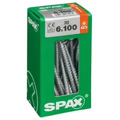 SPAX AMERICAN SCREW - Tornillo Spax Tirafondo Cabeza Plana Madera Aglomerada 100 mm 6 mm 30 Unidades