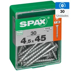 SPAX AMERICAN SCREW - Tornillo Spax Tirafondo Cabeza Plana Madera Aglomerada 45 mm 4.5 mm 30 Unidades