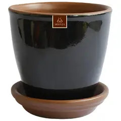 MESTIZA - Set Macetero y Plato Zafiro de Cerámica 17x17 Negro