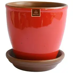 MESTIZA - Set Macetero y Plato Zafiro de Cerámica 17x17 Rojo