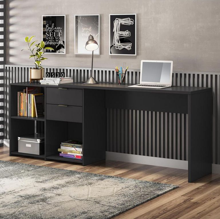 Escritorio 2 Cajones Mila MDP 73x200x38 cm Negro