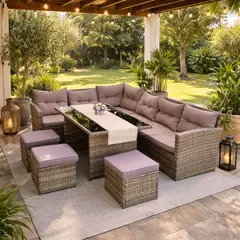 EL BARCO - Juego de Comedor de Terraza Antonia 6 Personas Café