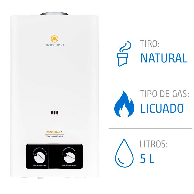 Calefont 5 Litros Gas Licuado Tiro Natural Ionizado