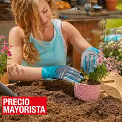 GARDENA - Guante Jardín de Poliéster M Celeste y Plomo