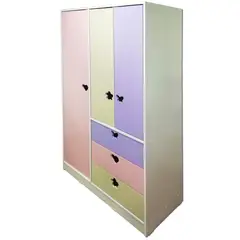 MUEBLES KIDS - Clóset 3 Puerta(s) 3 Cajone(s) 5 Repisa(s) 100x180x45 cm Lila/Crema
