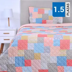 MASHINI - Cubrecama Quilt Cosido Patchwork 1.5 Plazas Geminis