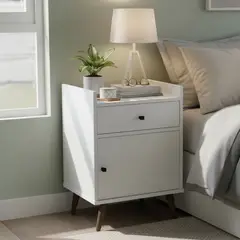 BE DESIGN - Velador 1 Puerta 1 Cajón 40x62x36 cm Blanco