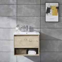 KLIPEN - Mueble con lavamanos c/rebalse 1cajón 1repisa 60 cm color caramel