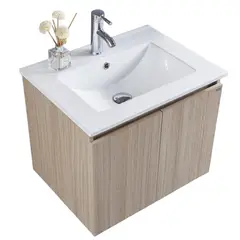 KLIPEN - Mueble con lavamanos de loza vitrificada c/rebalse 2p 60 cm color soft